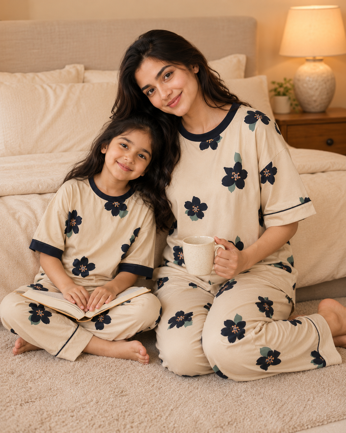Skin Flower Mom & Daughter Night Suit