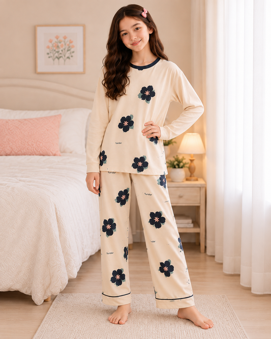 Skin flower Full Sleeve Night Suit for Girls