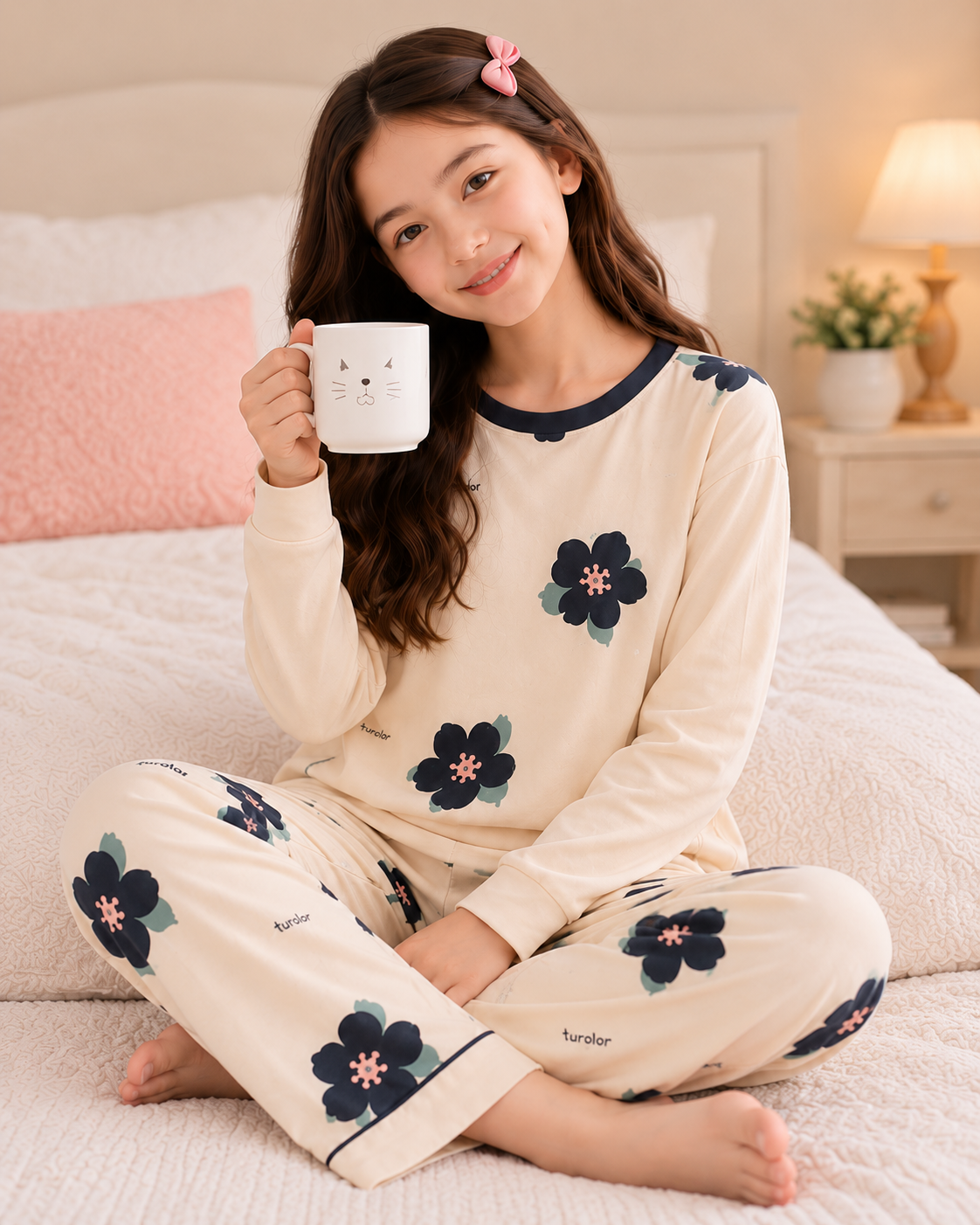 Skin flower Full Sleeve Night Suit for Girls