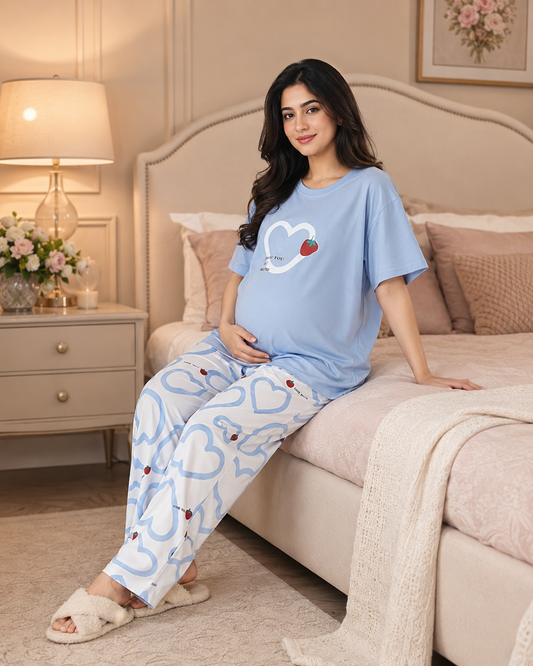 Strawberry Heart Maternity Cotton Night Suit – view 2