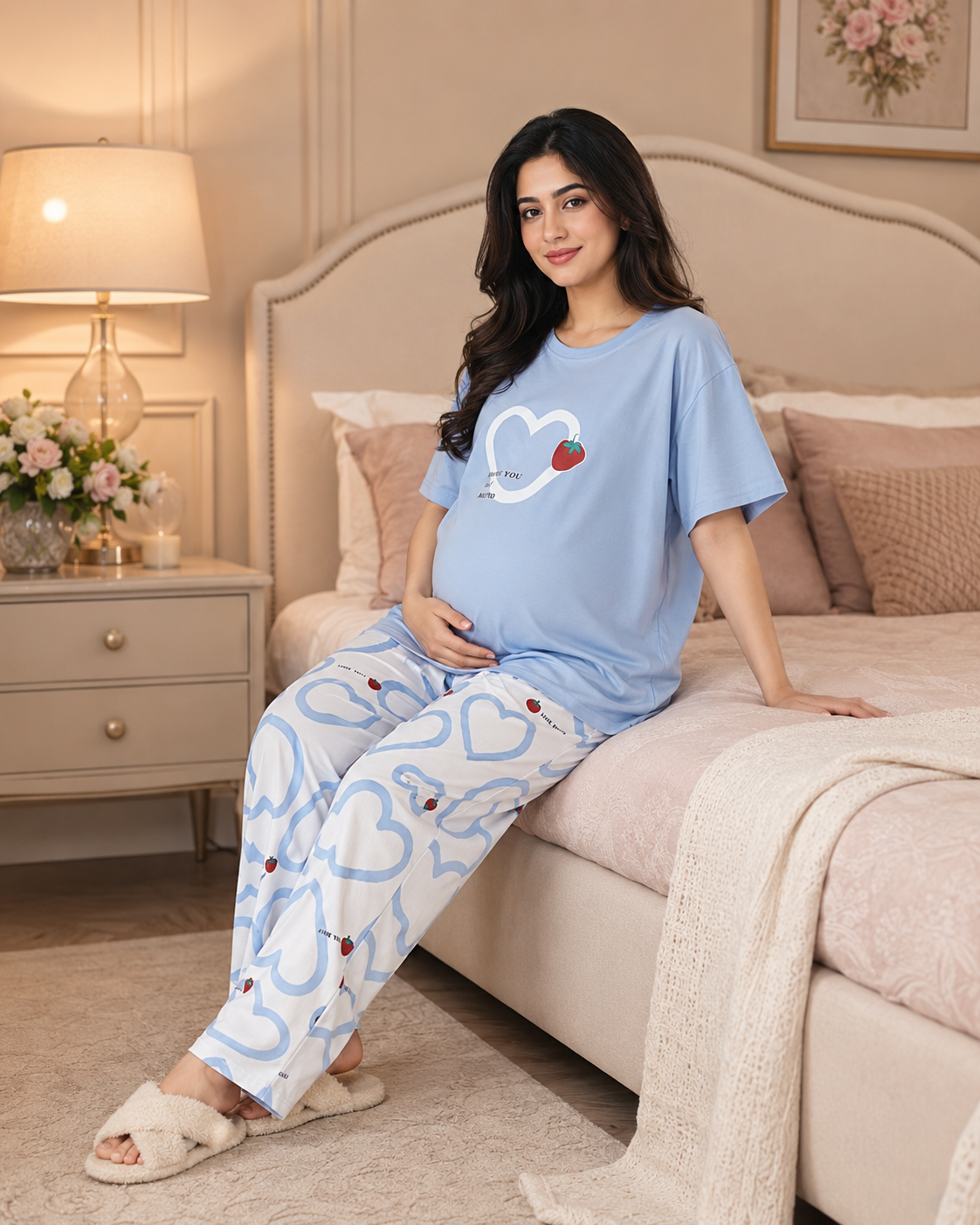 Strawberry Heart Maternity Cotton Night Suit