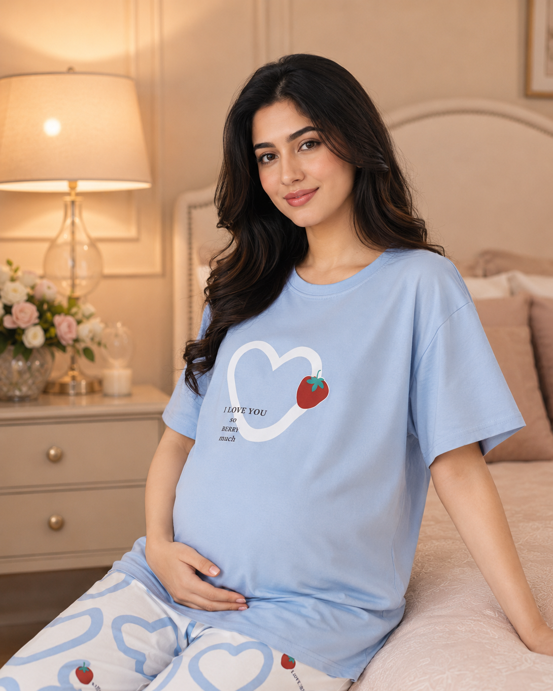 Strawberry Heart Maternity Cotton Night Suit