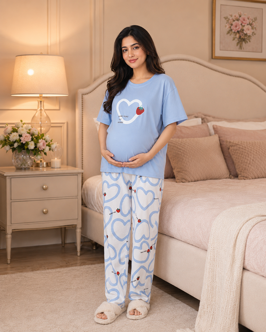 Strawberry Heart Maternity Cotton Night Suit