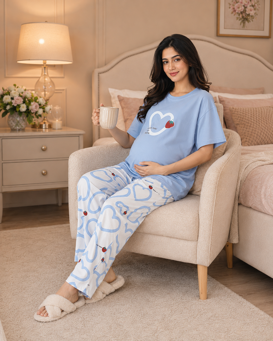 Strawberry Heart Maternity Cotton Night Suit