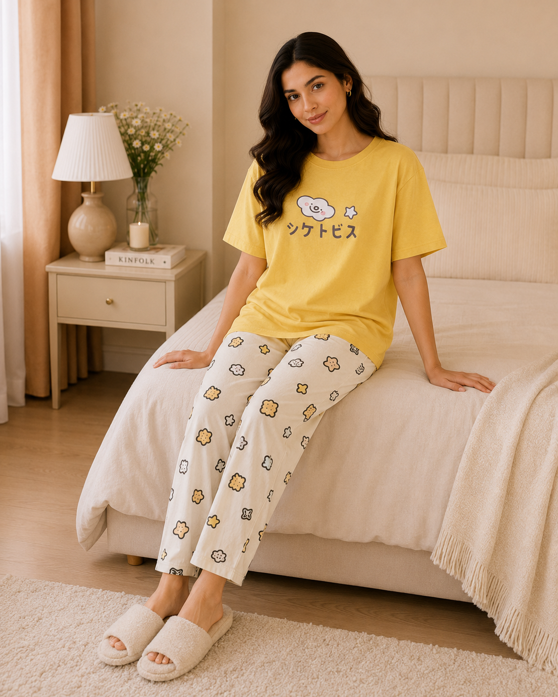 Yellow China Printed Night Suit