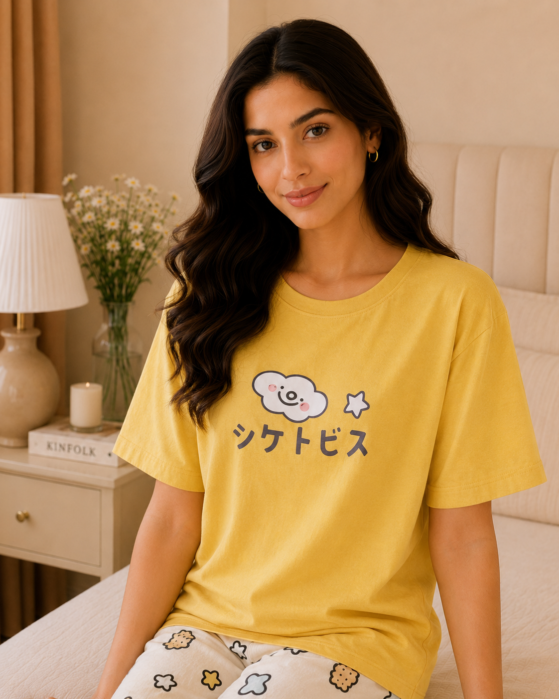 Yellow China Printed Night Suit