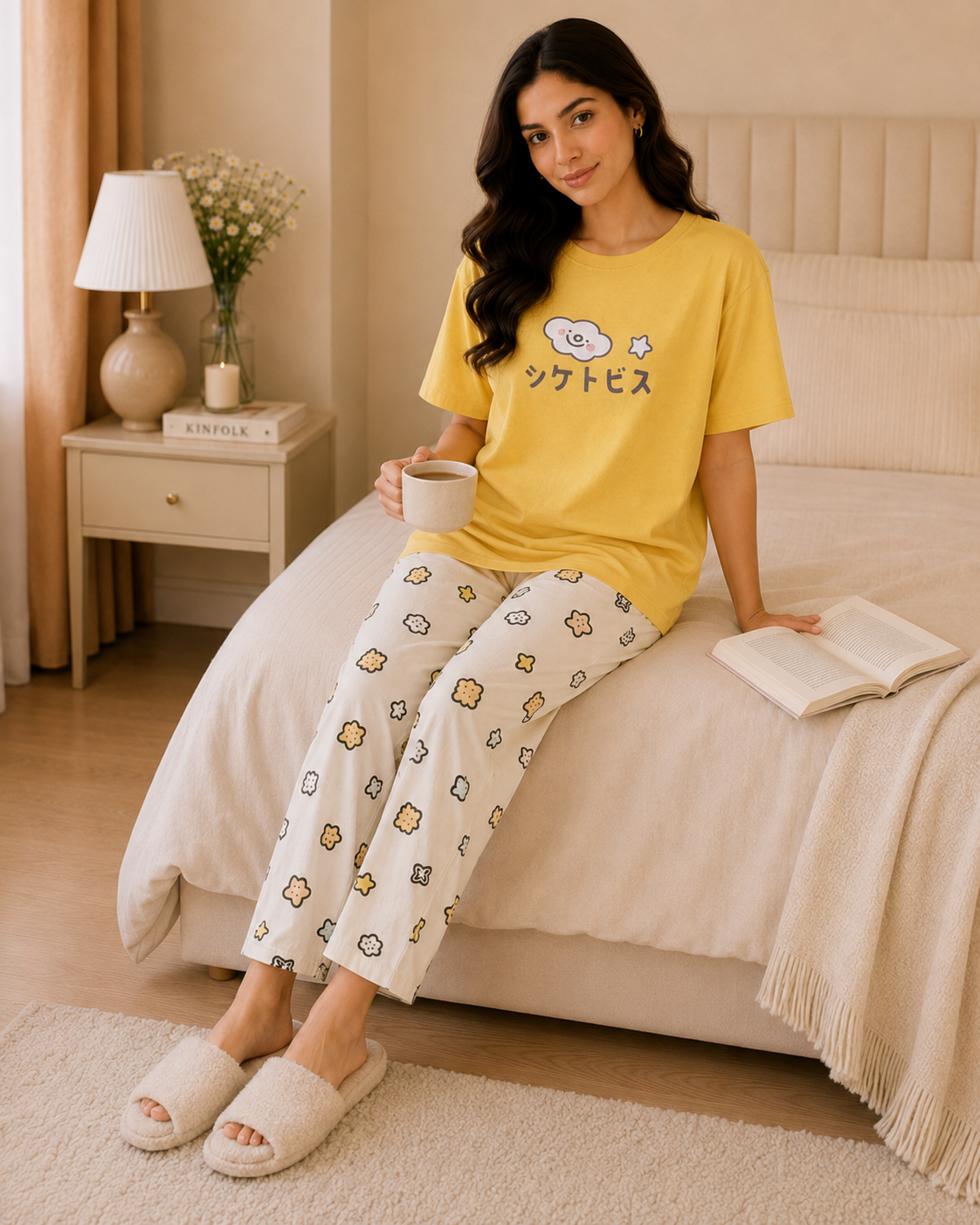 Yellow China Printed Night Suit