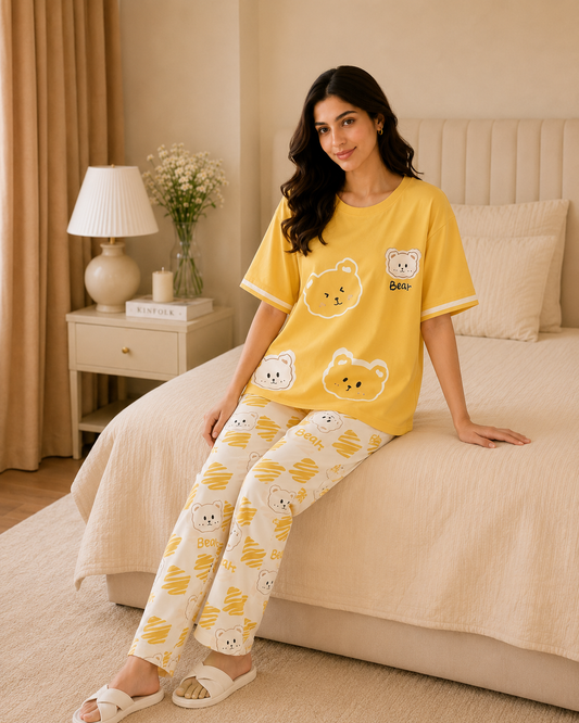 Yellow Panda Printed Night Suit