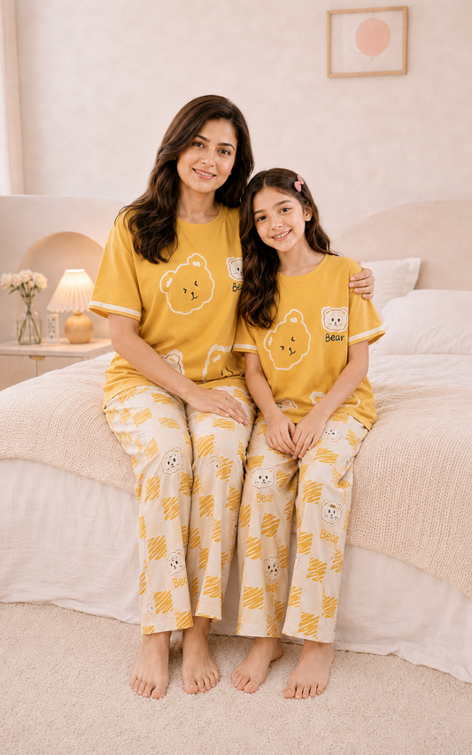 Yellow Panda Mom & Daughter Night Suit
