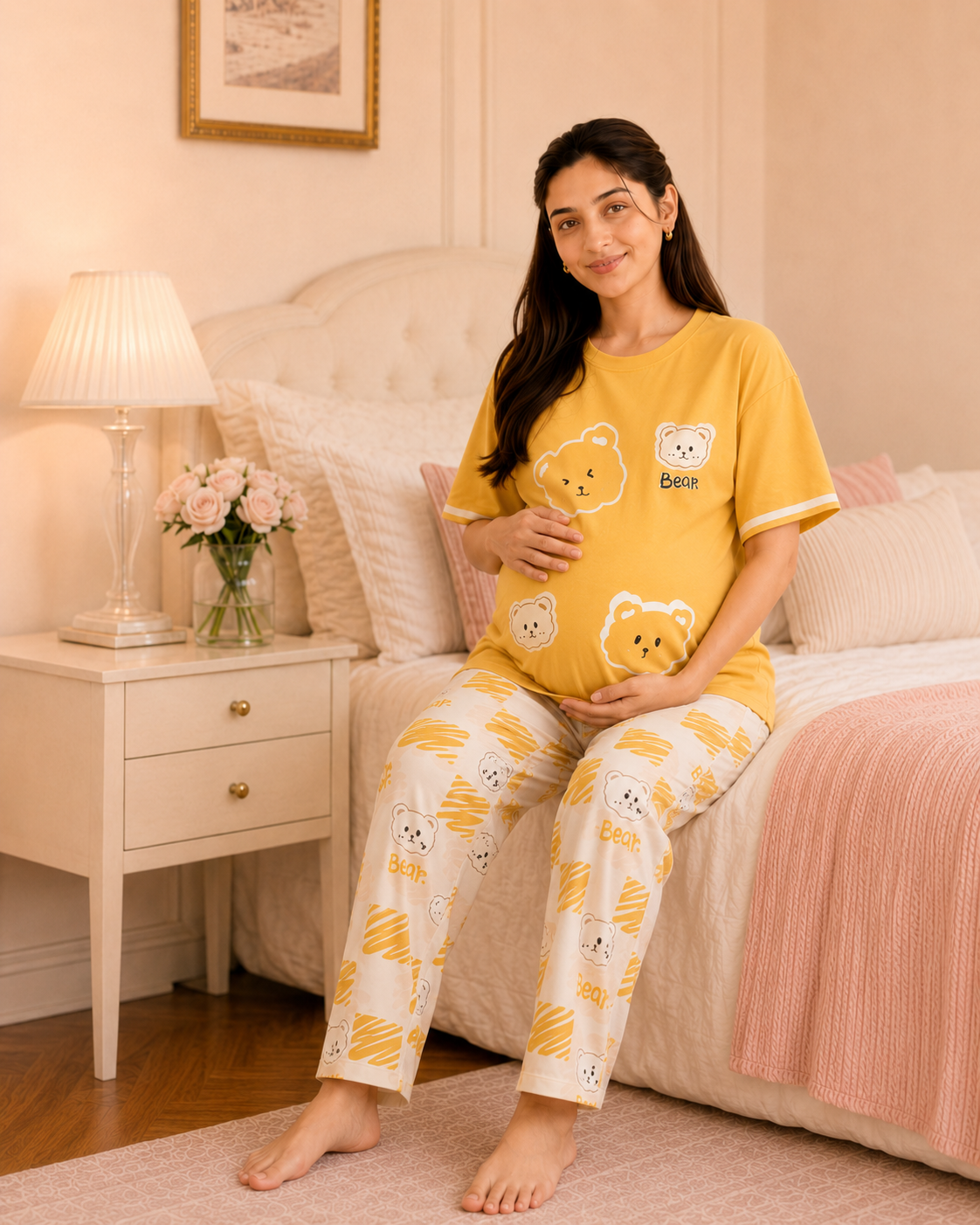 Yellow Panda Maternity Cotton Night Suit