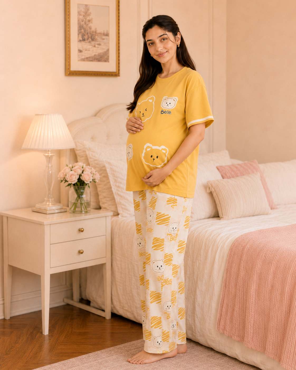 Yellow Panda Maternity Cotton Night Suit