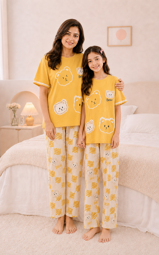 Yellow Panda Mom & Daughter Night Suit