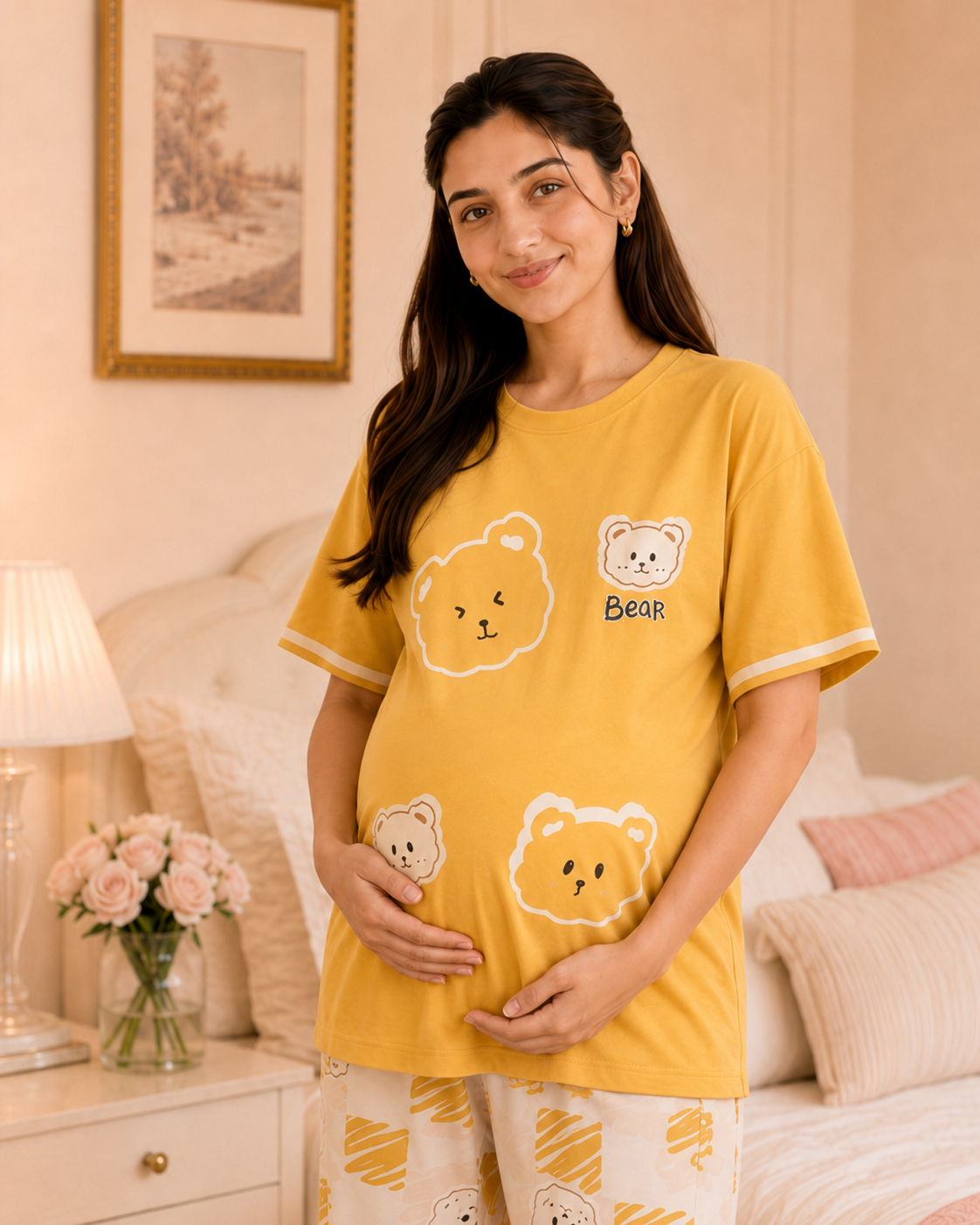 Yellow Panda Maternity Cotton Night Suit