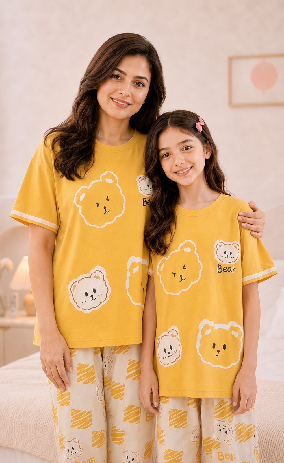 Yellow Panda Mom & Daughter Night Suit