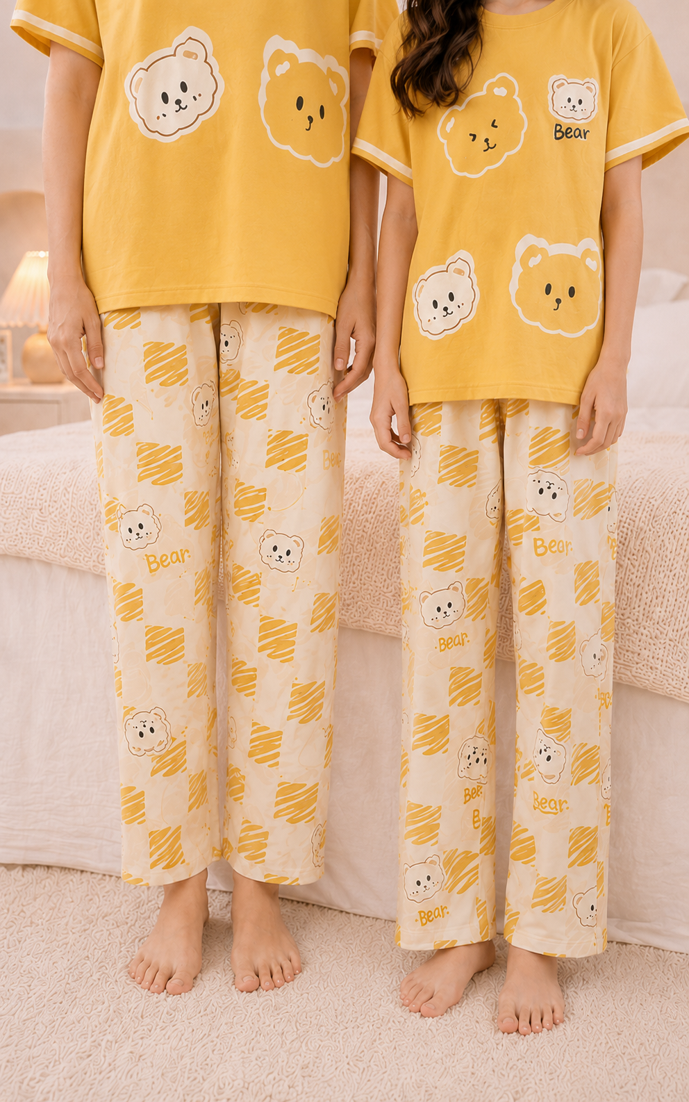 Yellow Panda Mom & Daughter Night Suit