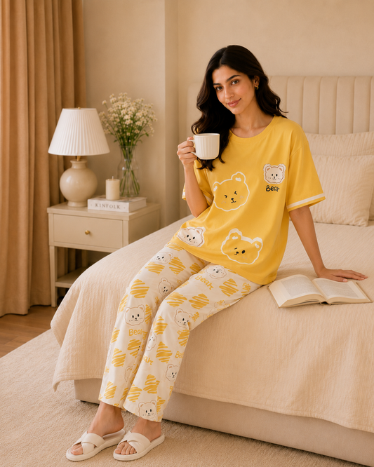 Yellow Panda Printed Night Suit