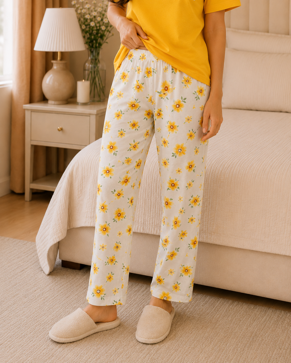 Yellow pocket Style Printed Night Suit