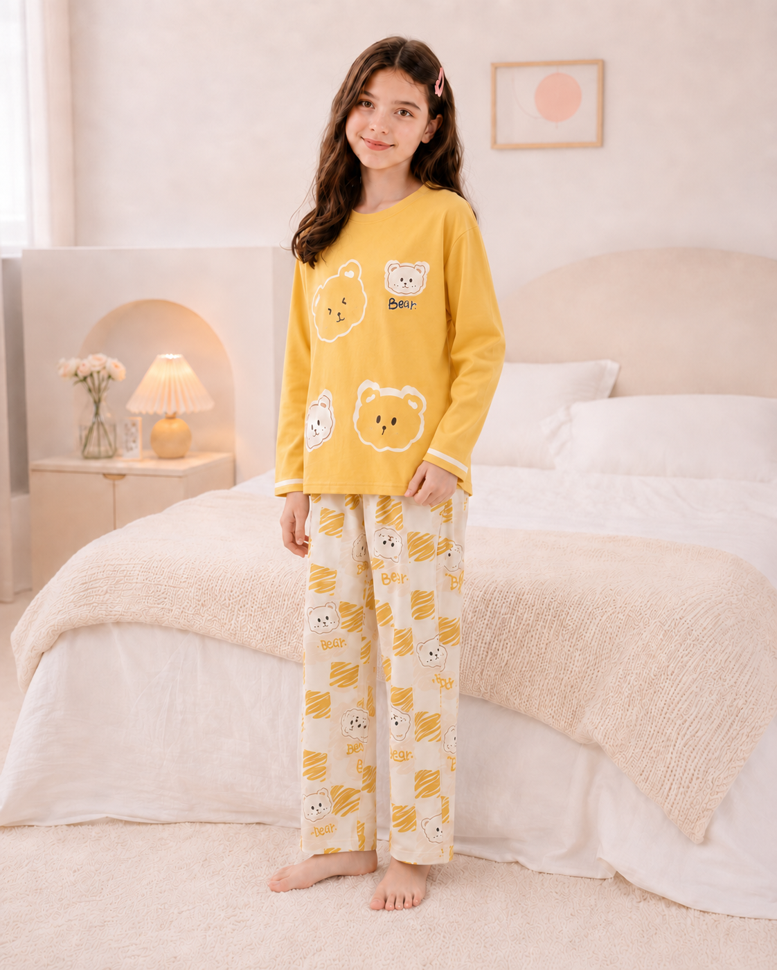 Yellow panda Full Sleeve Night Suit for Girls