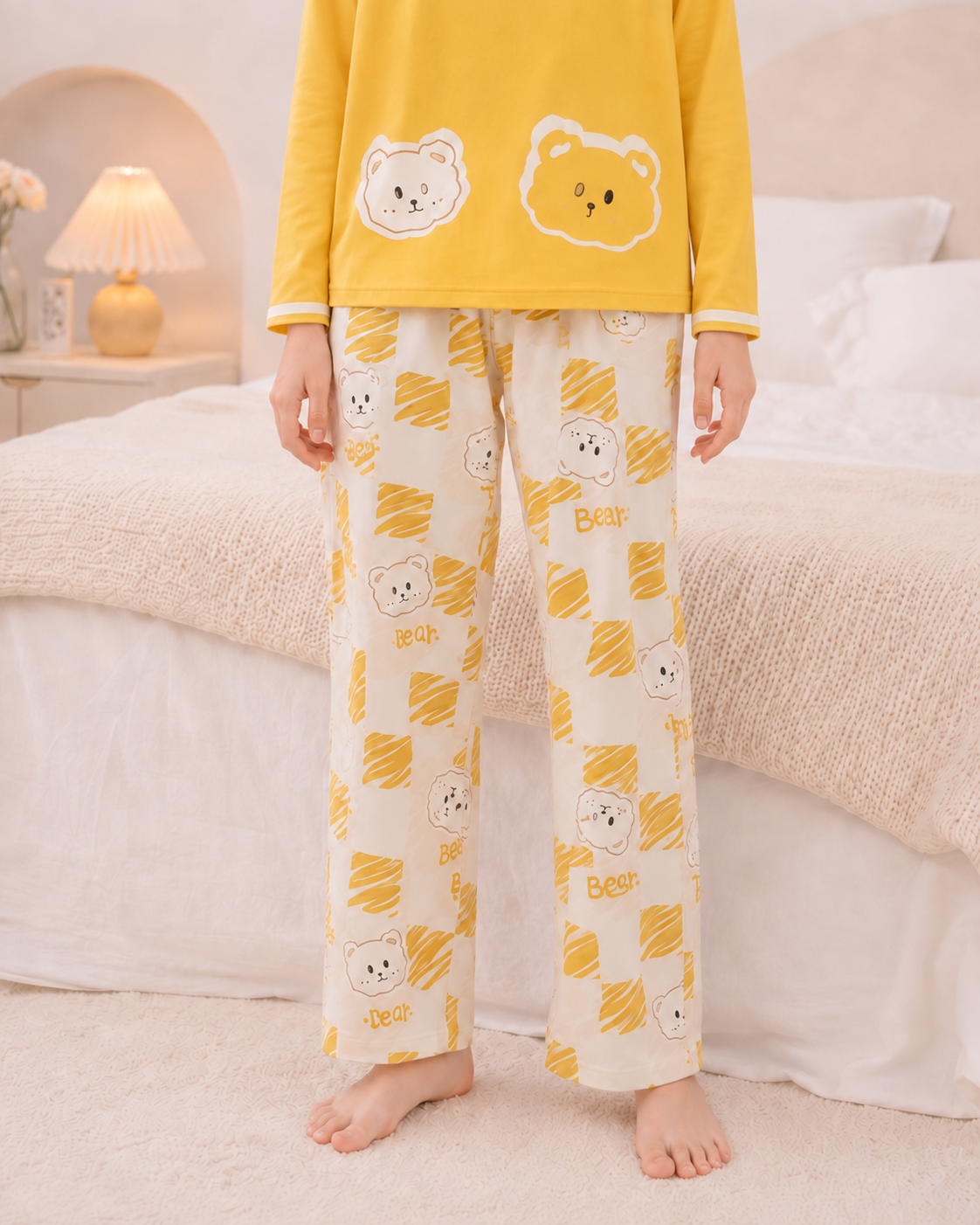 Yellow panda Full Sleeve Night Suit for Girls