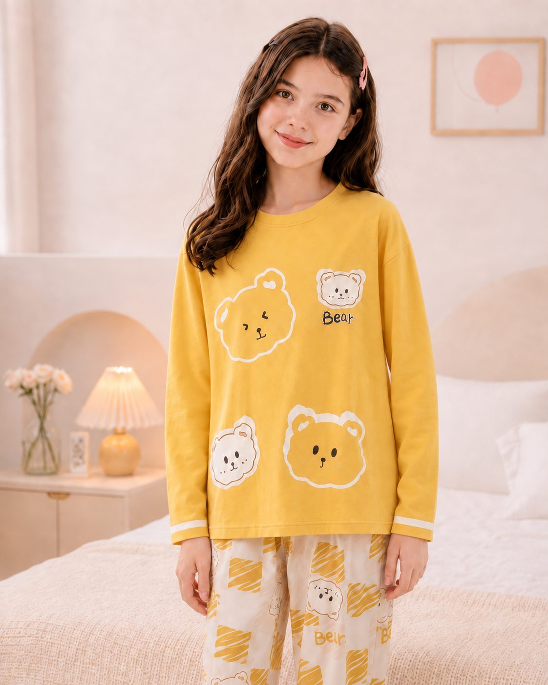 Yellow panda Full Sleeve Night Suit for Girls