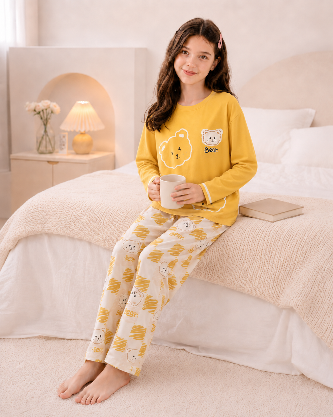 Yellow panda Full Sleeve Night Suit for Girls